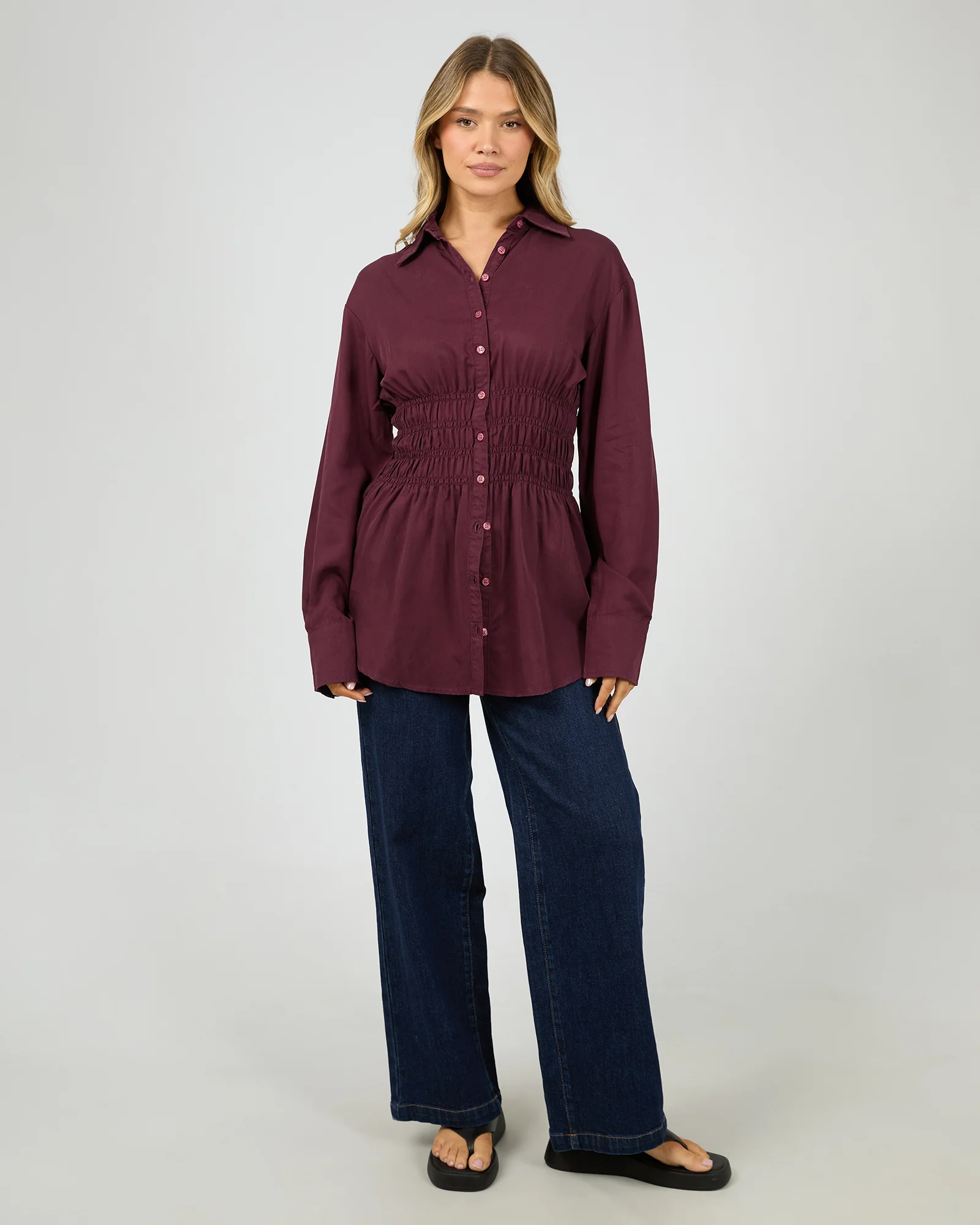 Aae Ruched Shirt Burgundy - Image 2