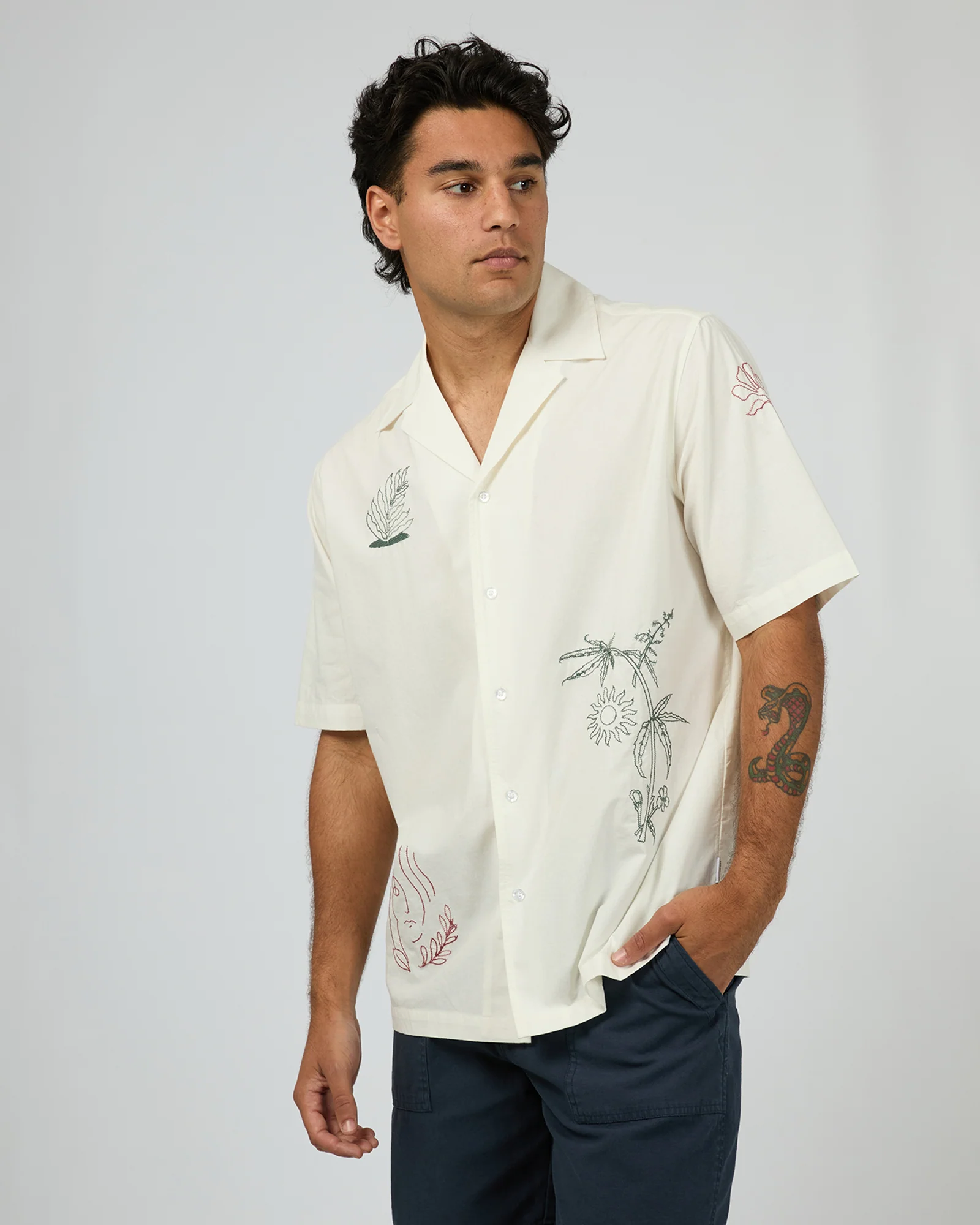 Athens Embroidered Shirt Vintage White - Image 4