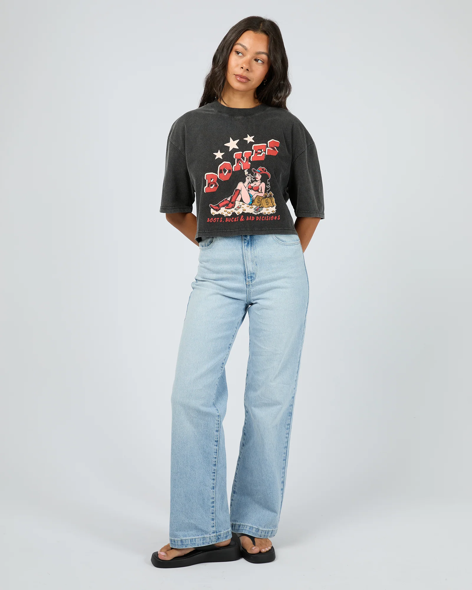 Bad Decisions Crop Tee Washed Black - Image 2