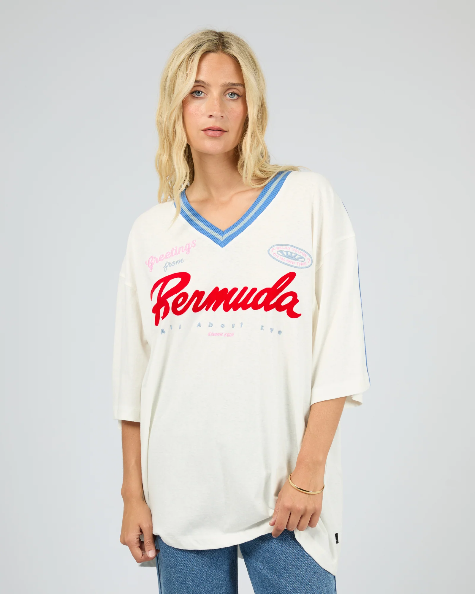 Bermuda Oversized V Neck Tee Vintage White