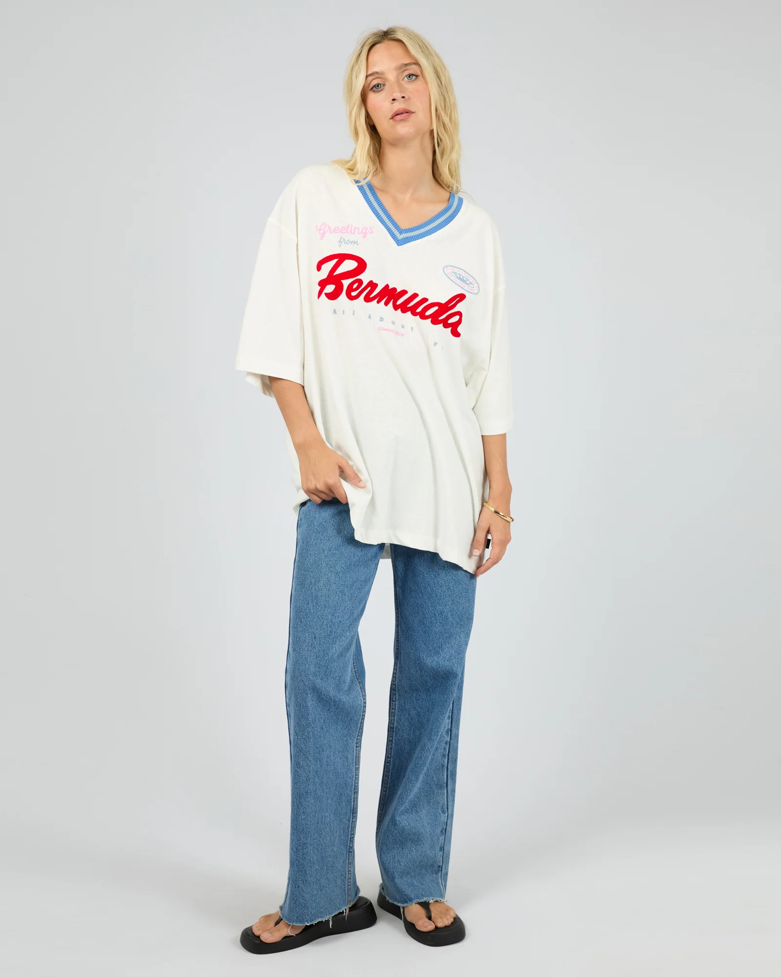 Bermuda Oversized V Neck Tee Vintage White - Image 2