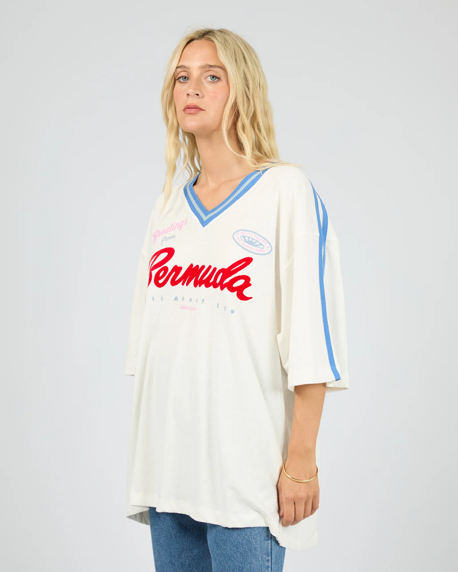 Bermuda Oversized V Neck Tee Vintage White - Image 5