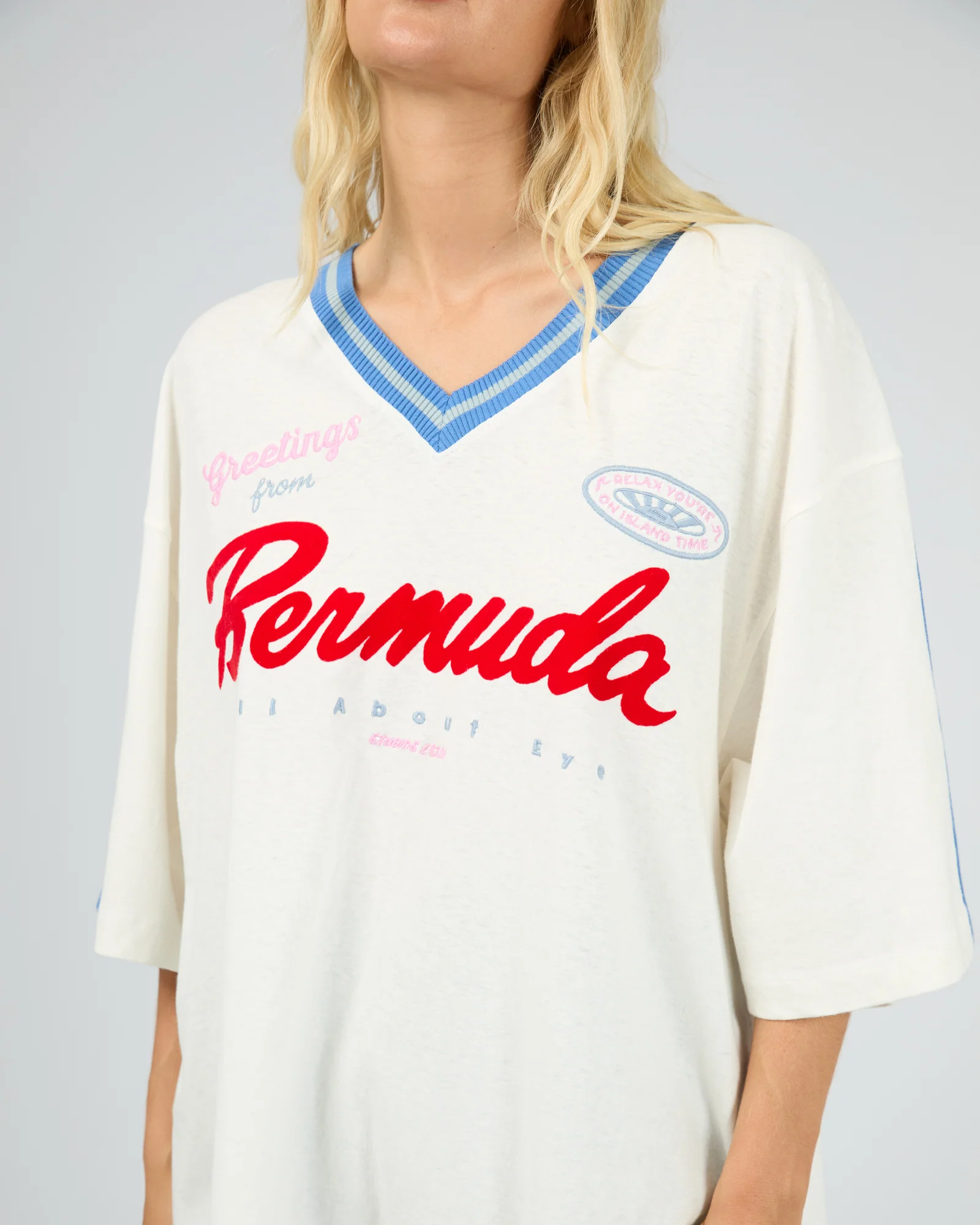 Bermuda Oversized V Neck Tee Vintage White - Image 6