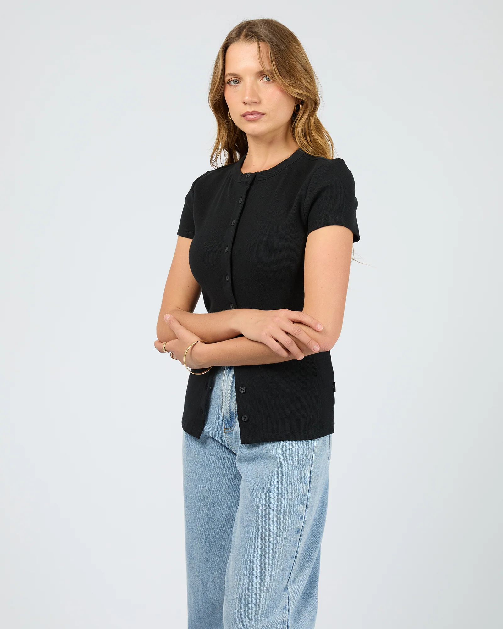 Button Up Short Sleeve Tee Black - Image 4