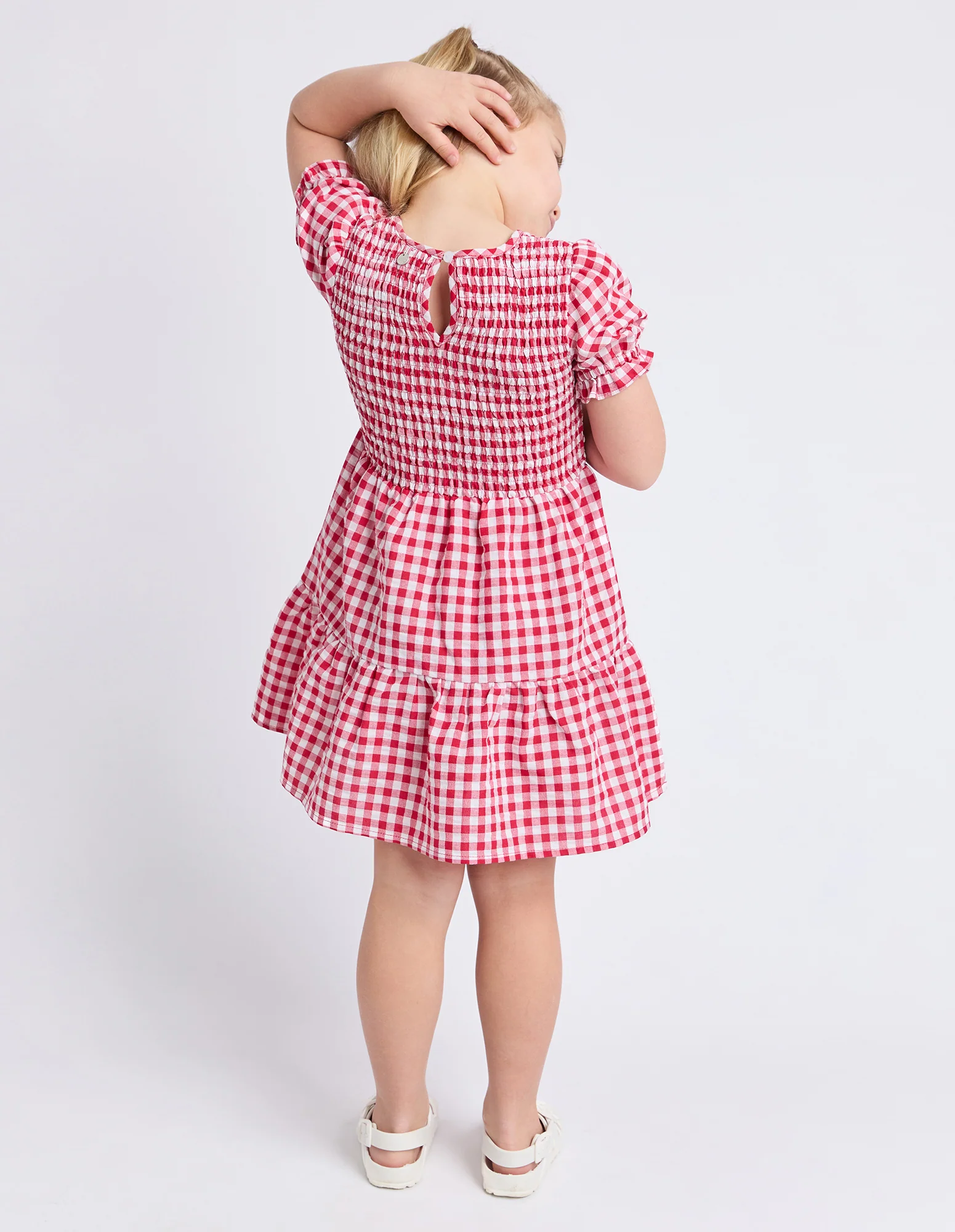 Kids Elsa Gingham Shirred Dress Red - Image 3