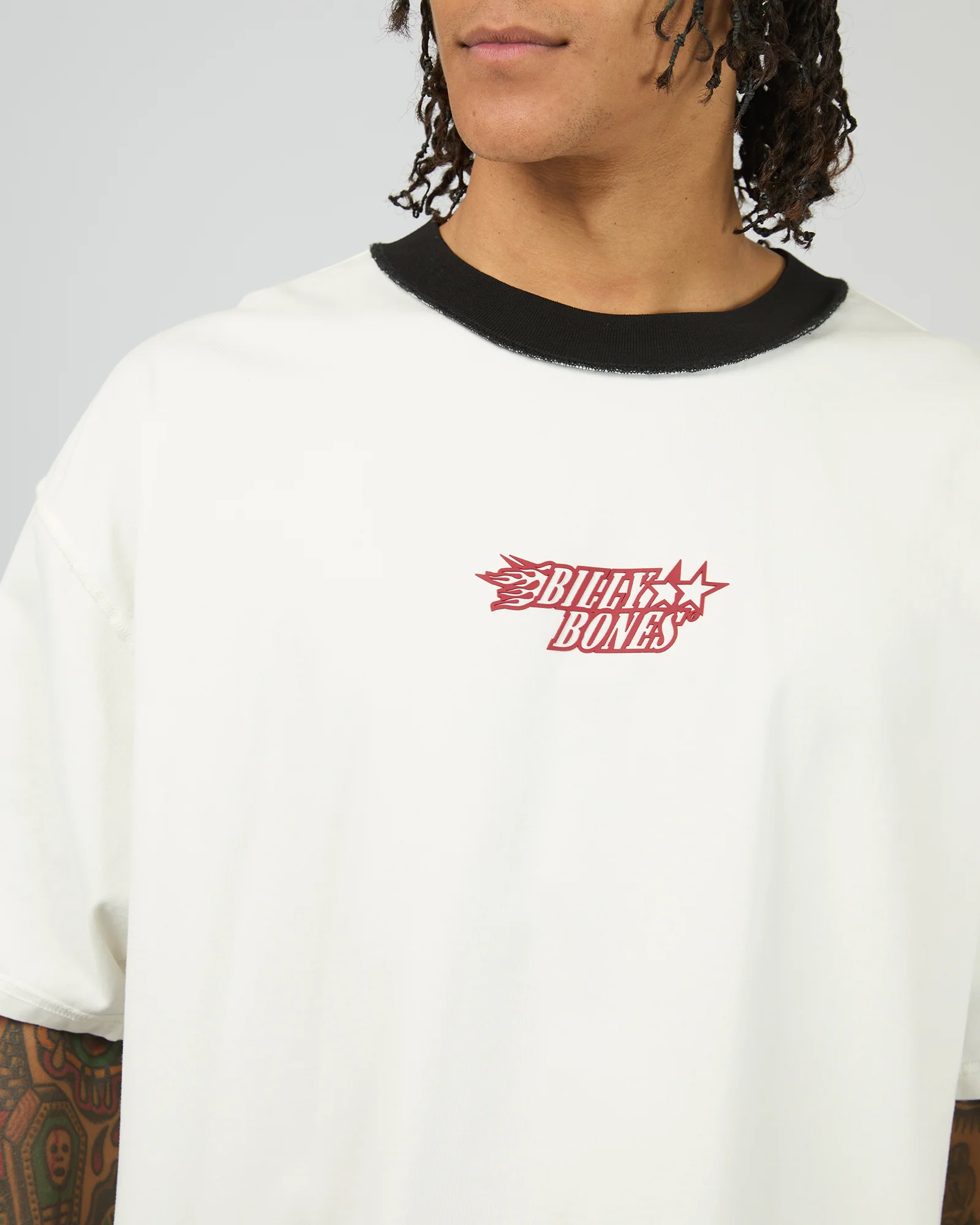 Flames Oversized Contrast Rip Tee White - Image 11