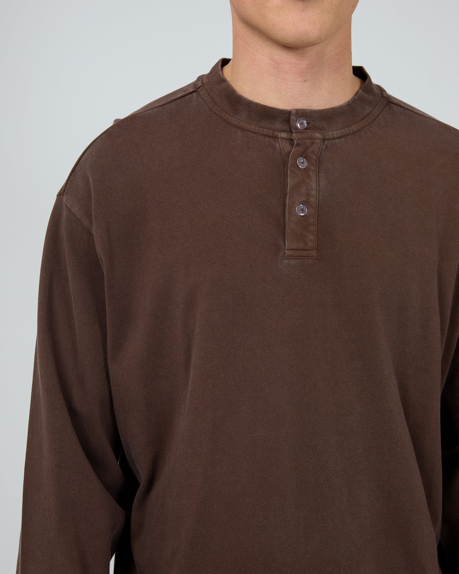 Henley Long Sleeve Top Chocolate - Image 5