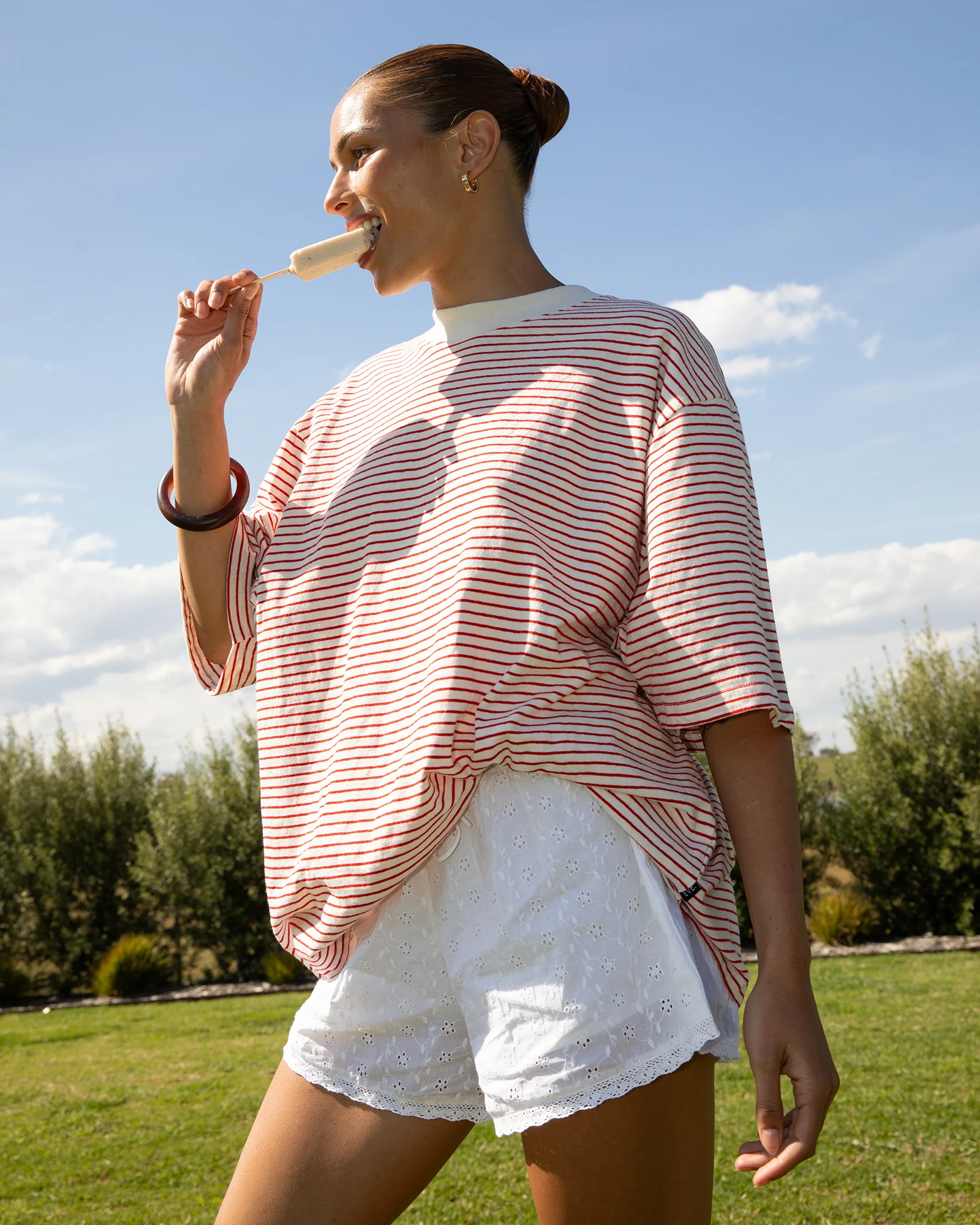 Kya Oversized Stripe Tee Red