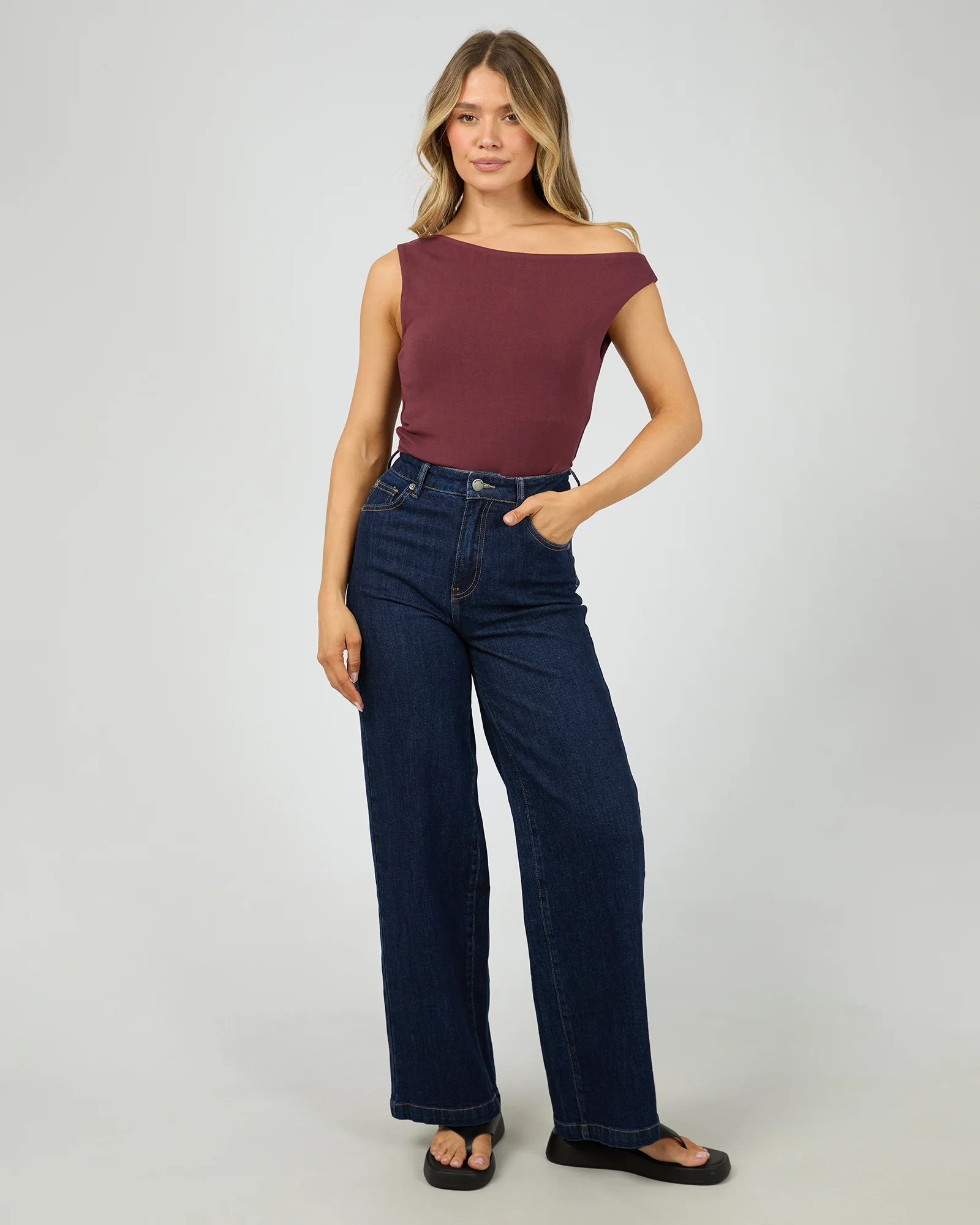 Kylie Off Shoulder Top Burgundy - Image 2