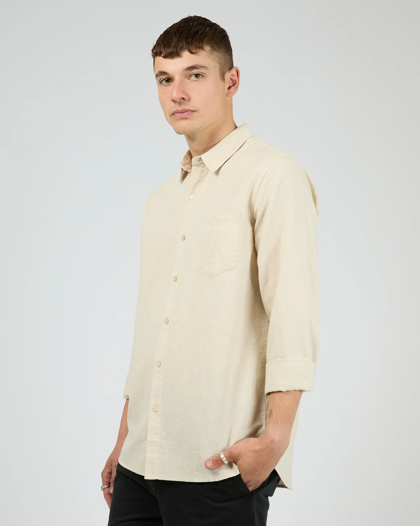 Linen Long Sleeve Shirt II Natural - Image 4