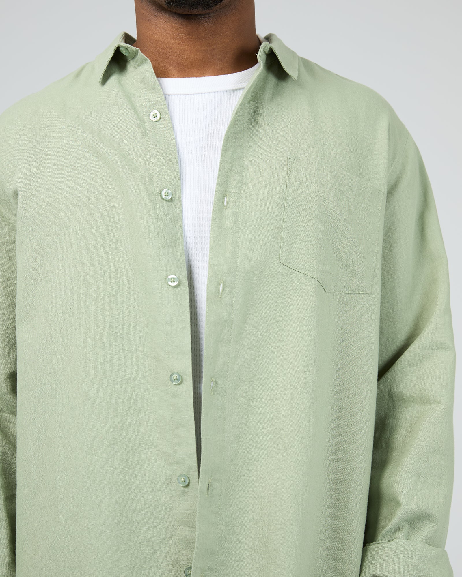 Linen Long Sleeve Shirt II Sage - Image 5