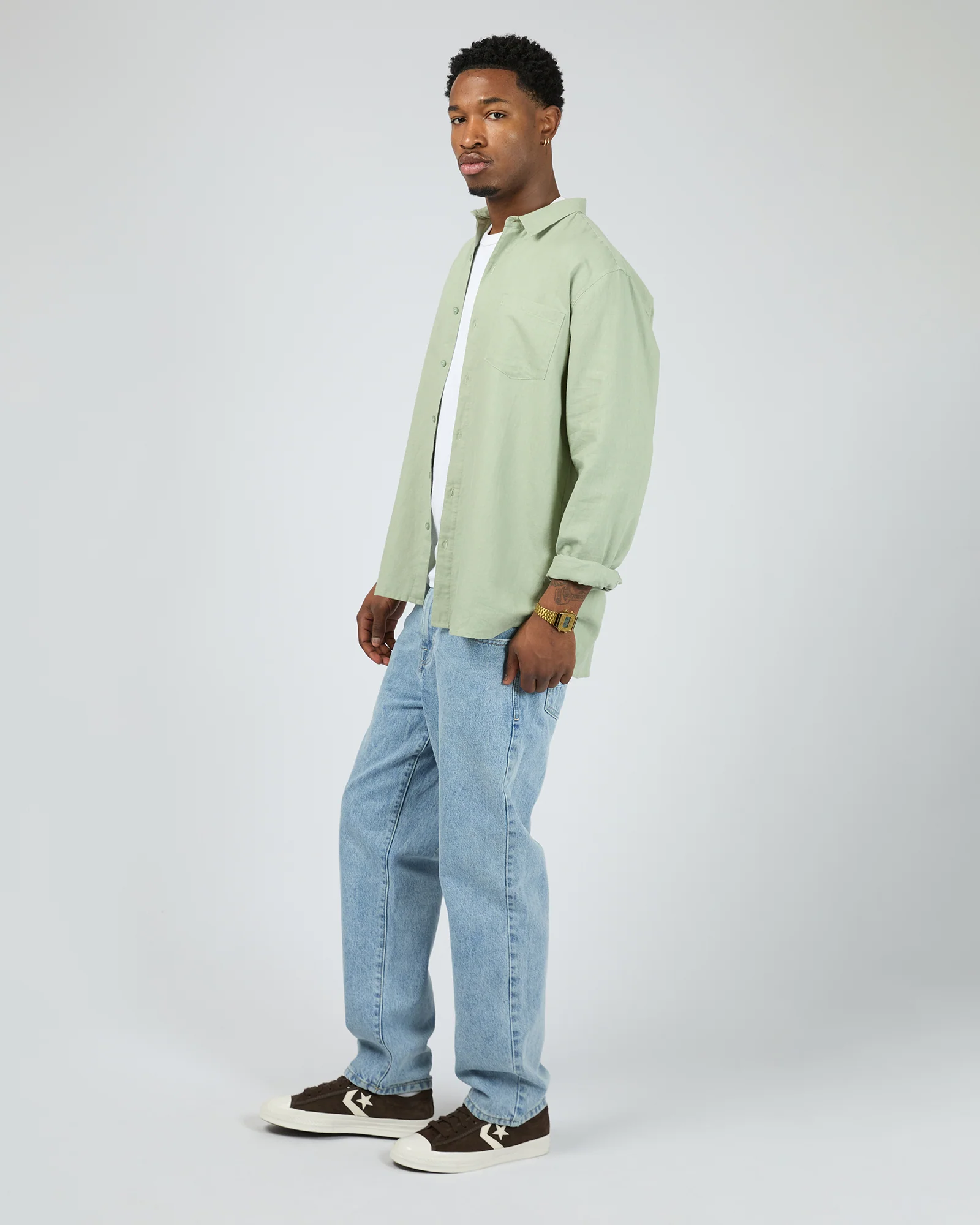 Linen Long Sleeve Shirt II Sage - Image 6