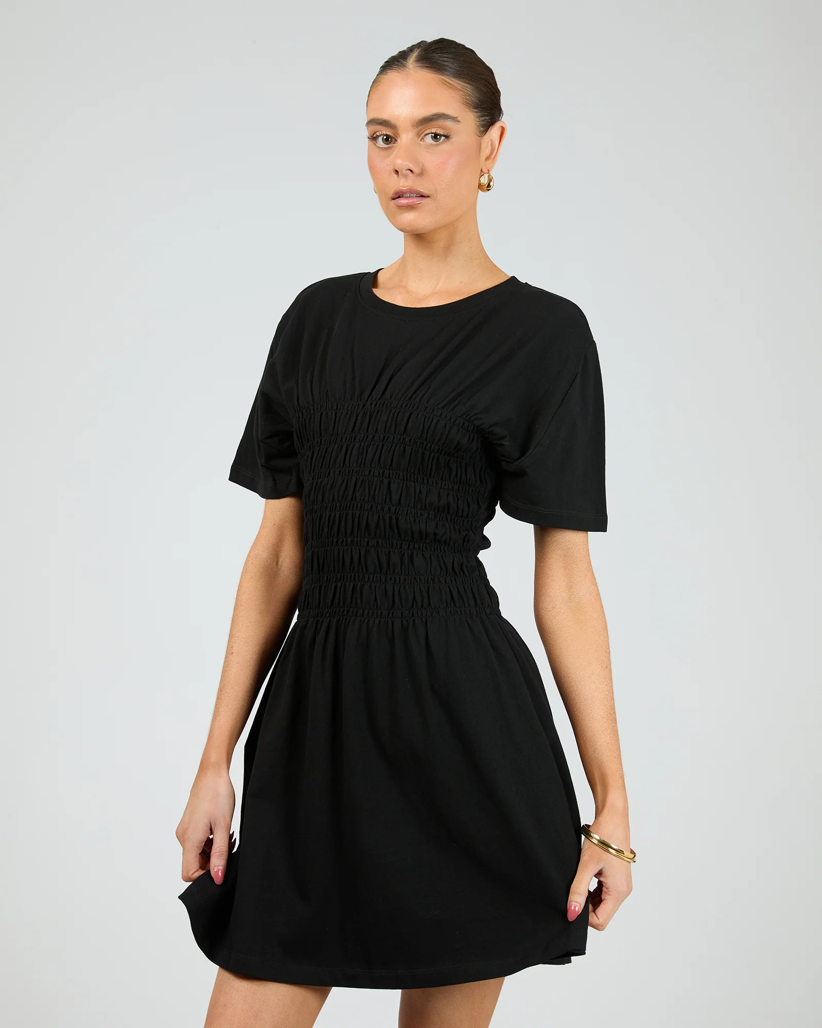 Lipa Ruched Mini Dress Black - Image 4