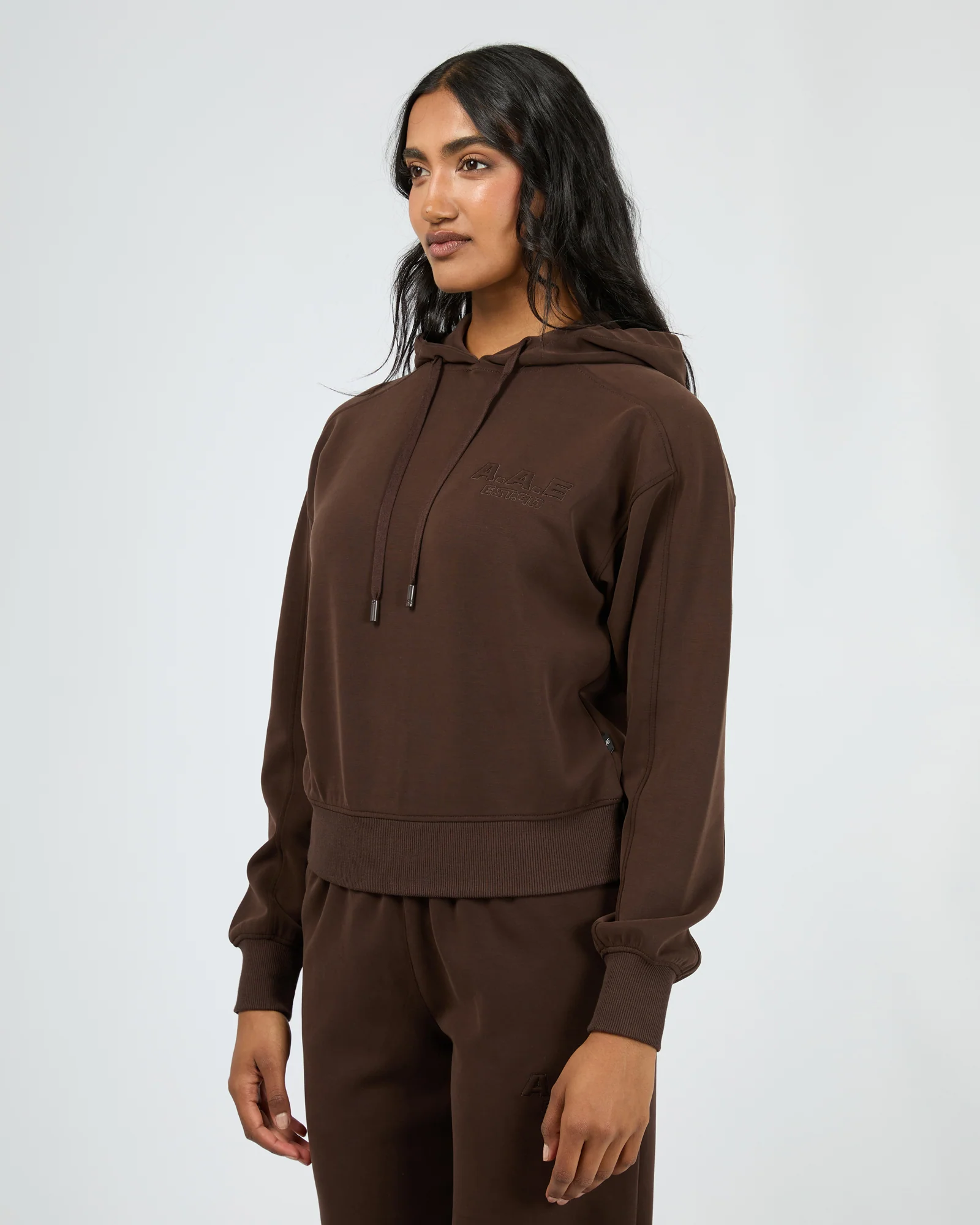 Luxe Active Crop Hoodie Brown - Image 4