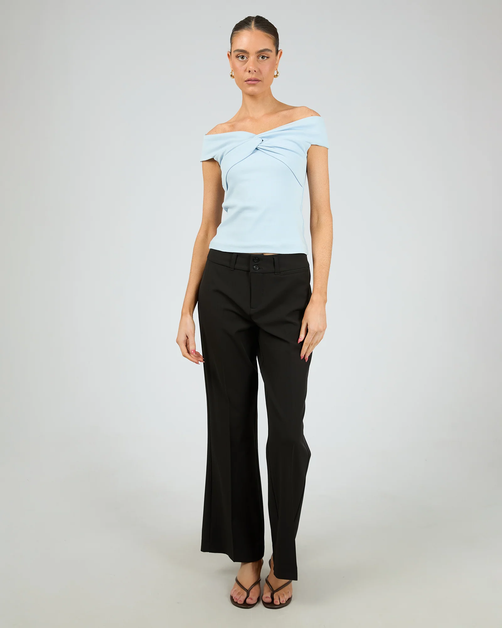 Luxe Knot Off The Shoulder Top Blue - Image 2