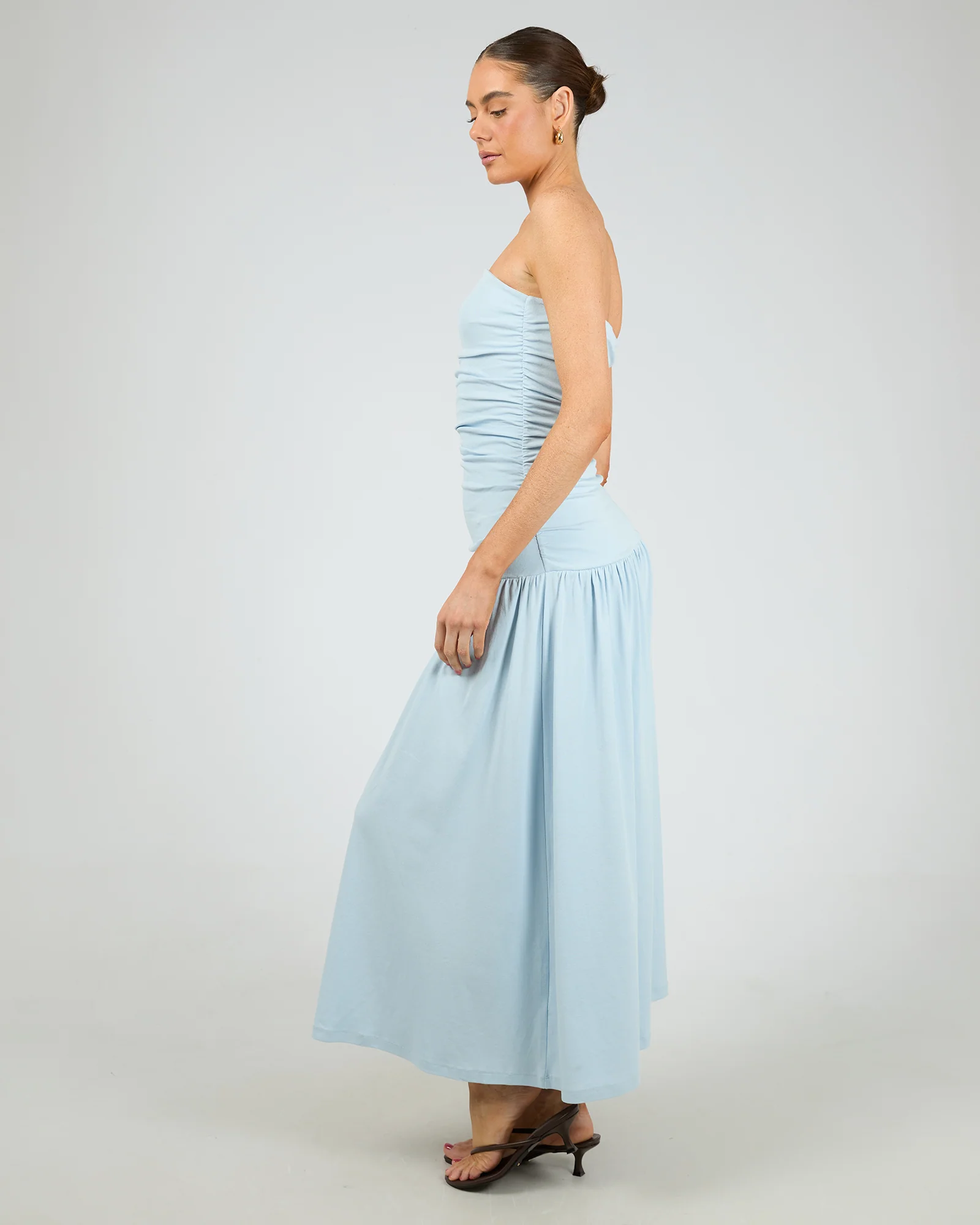 Luxe Strapless Ruched Maxi Dress Blue - Image 6
