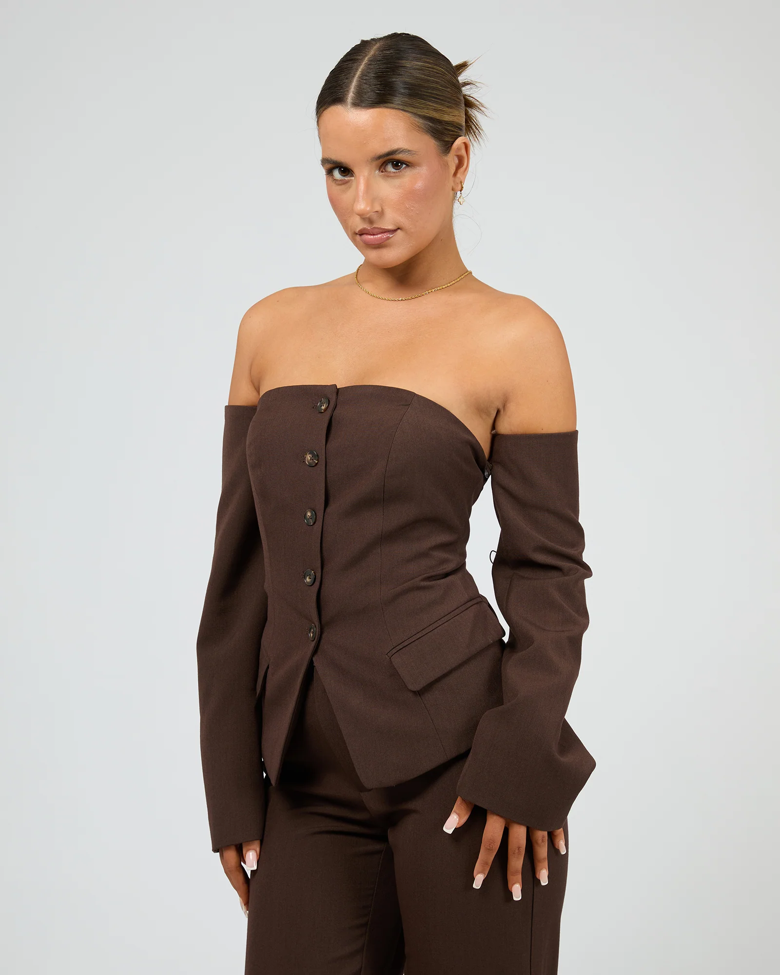 Margot Button Up Top Brown - Image 4