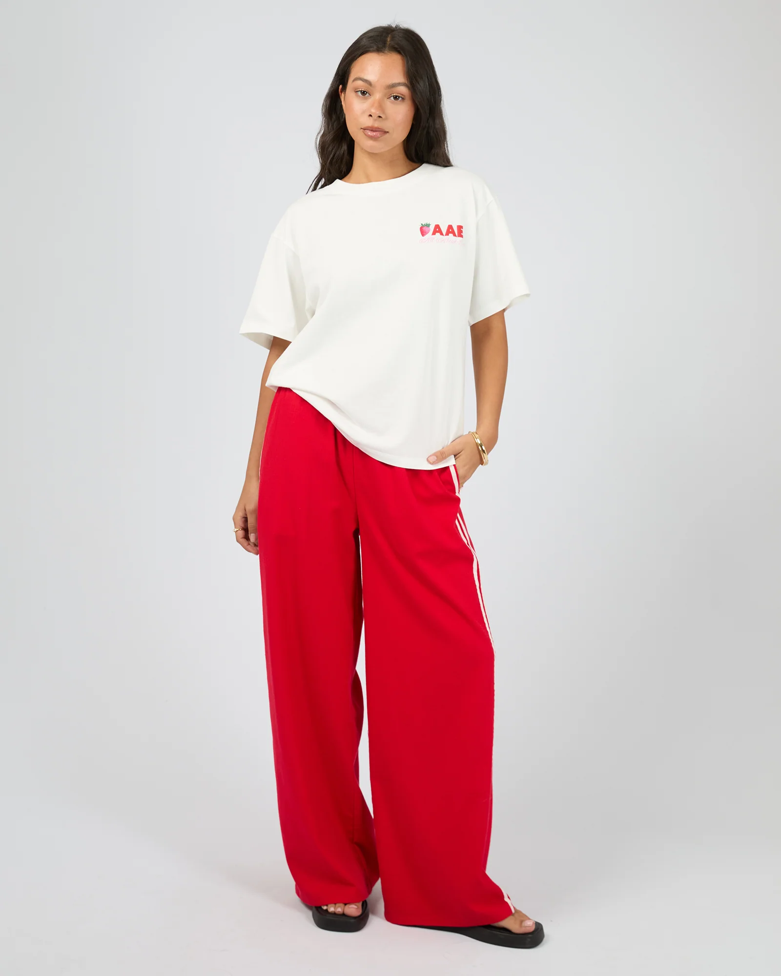 Mavis Stripe Drawstring Pant Red - Image 2