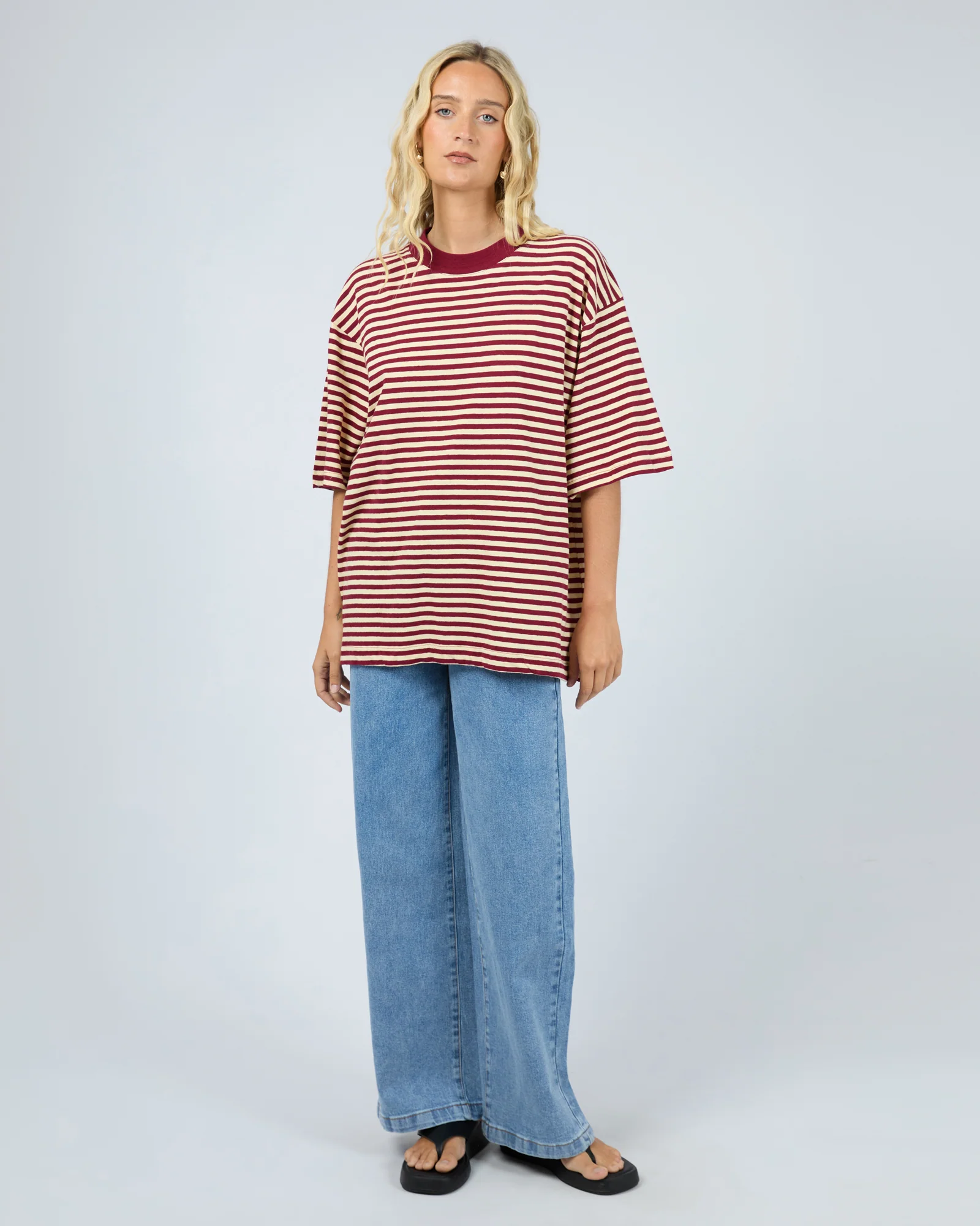 Paloma Oversized Stripe Tee Wine - Image 2