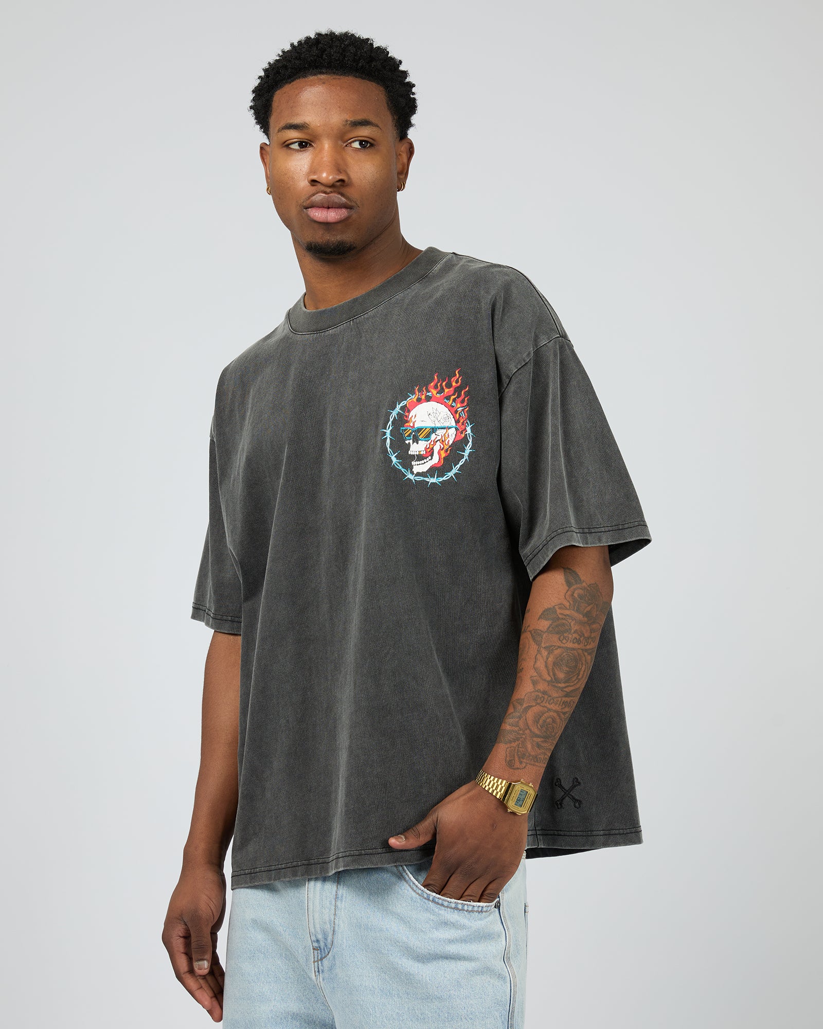Raised By Fire Tee Washed Black - Image 4