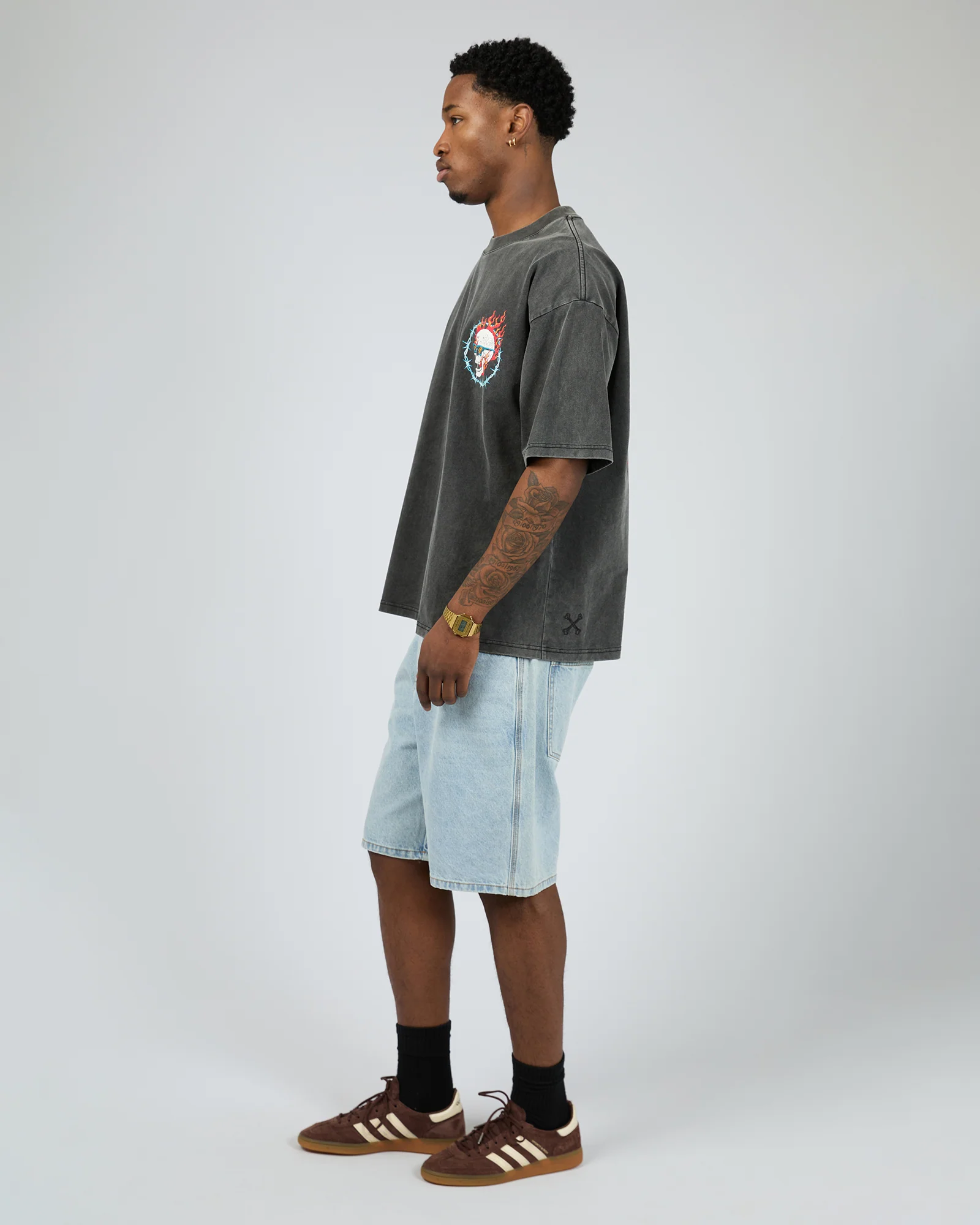 Raised By Fire Tee Washed Black - Image 5
