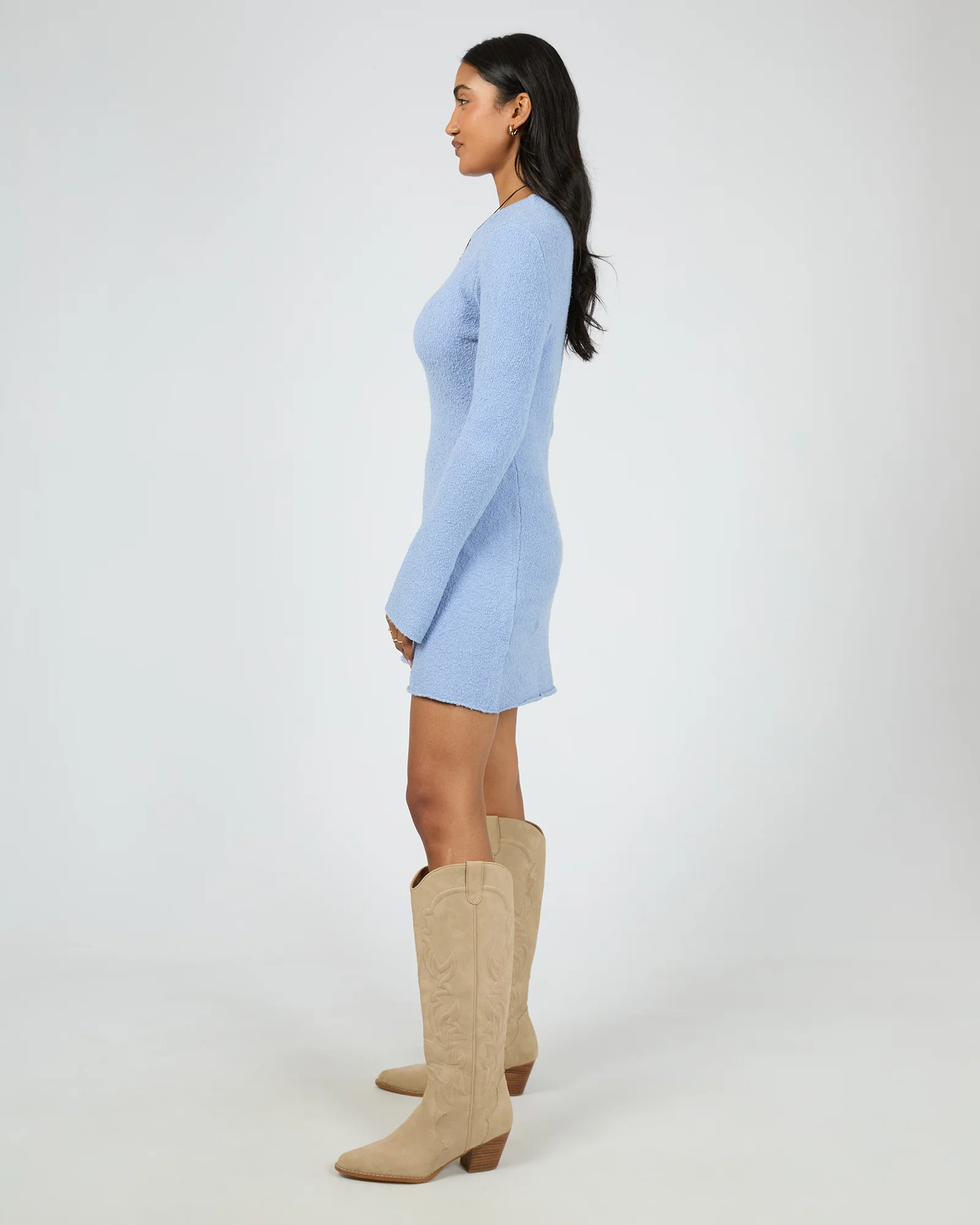 River Knit Mini Dress Vintage Blue - Image 6
