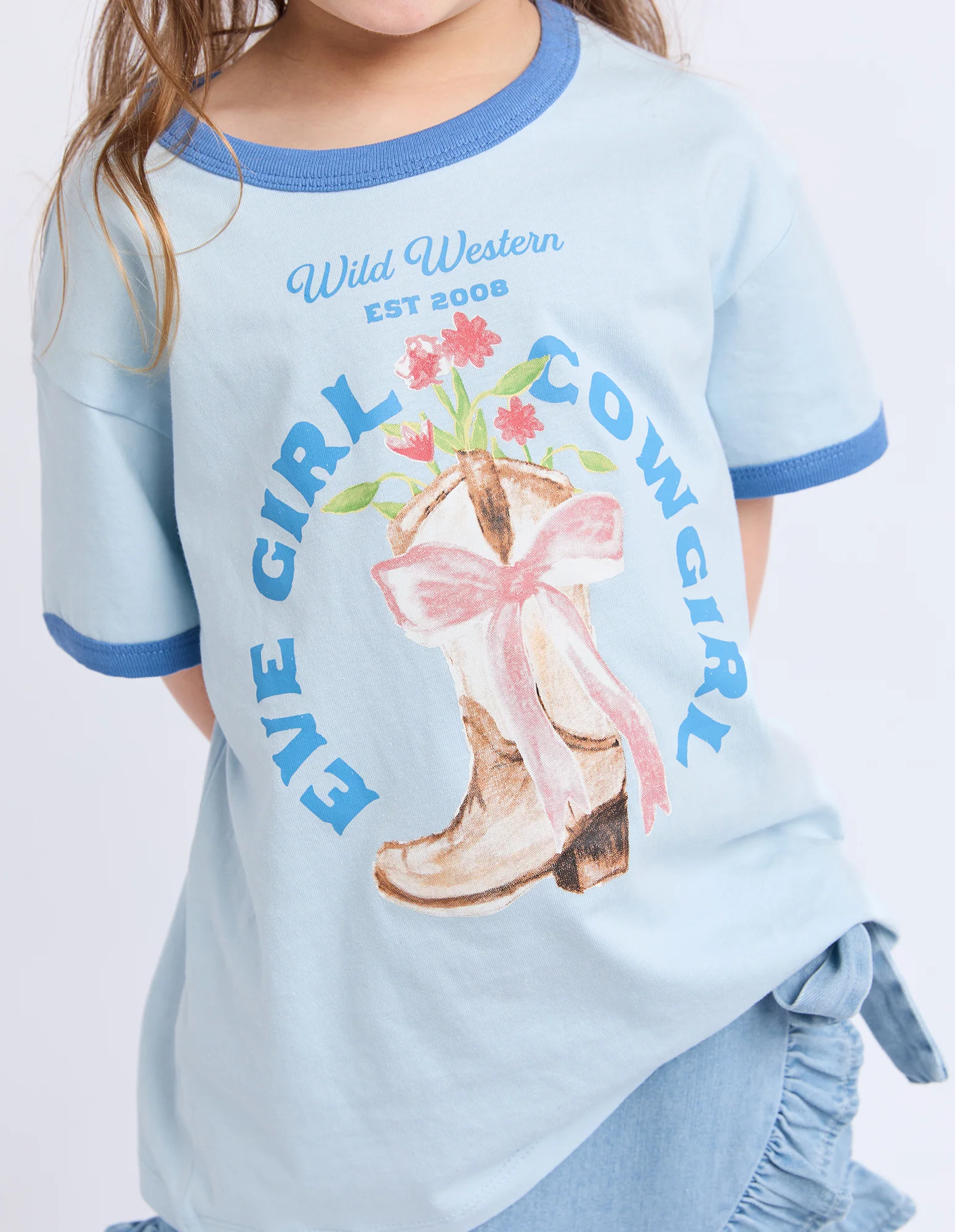 Kids Rodeo Ringer Tee Light Blue - Image 4
