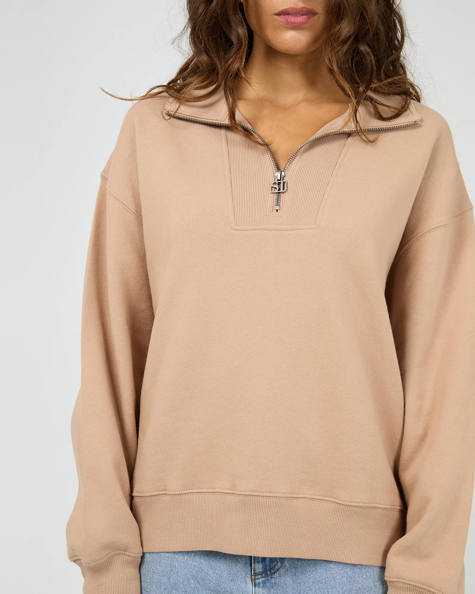 Silent Luxe 1/4 Zip Crew Taupe - Image 5