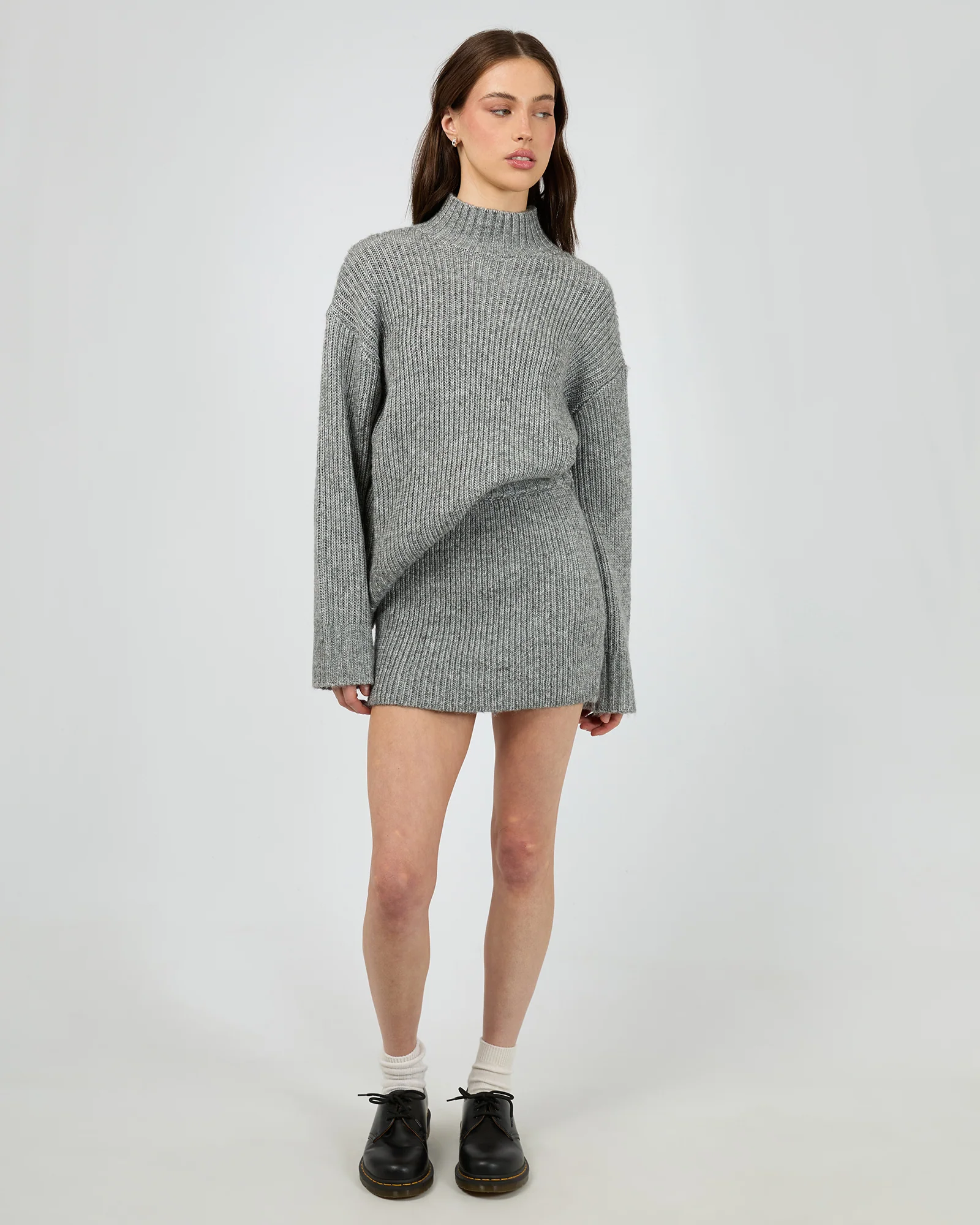 Stevie Knit Mini Skirt Grey Marle - Image 2