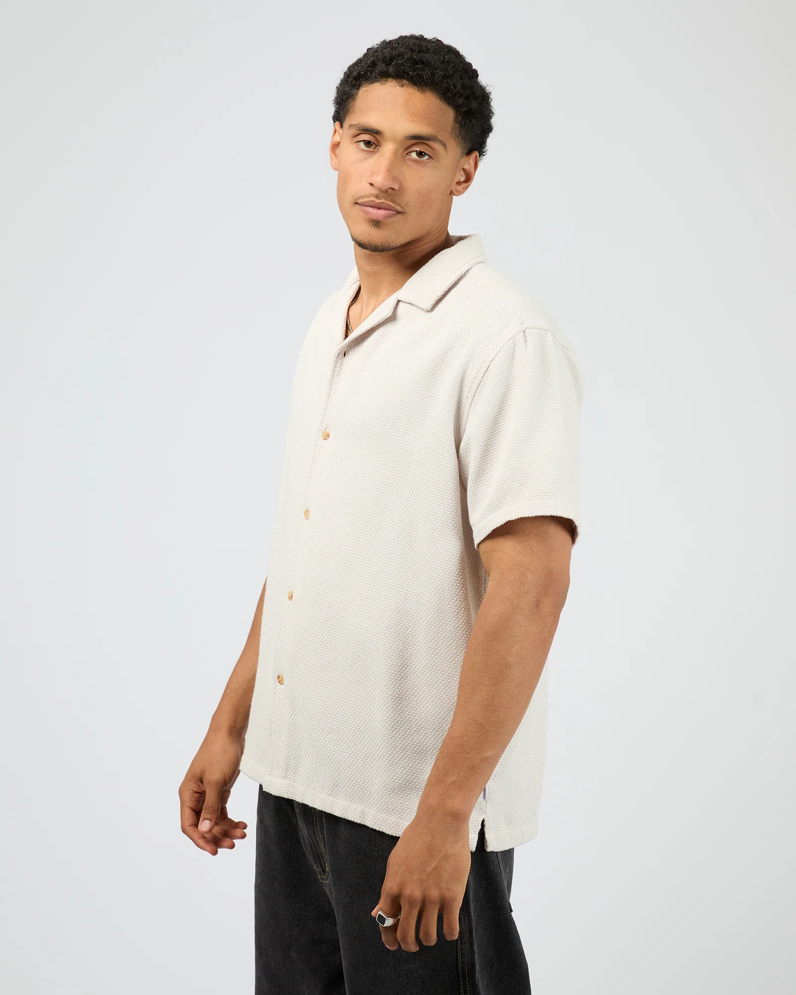 Vacay Textured Short Sleeve Shirt Natural - Image 4