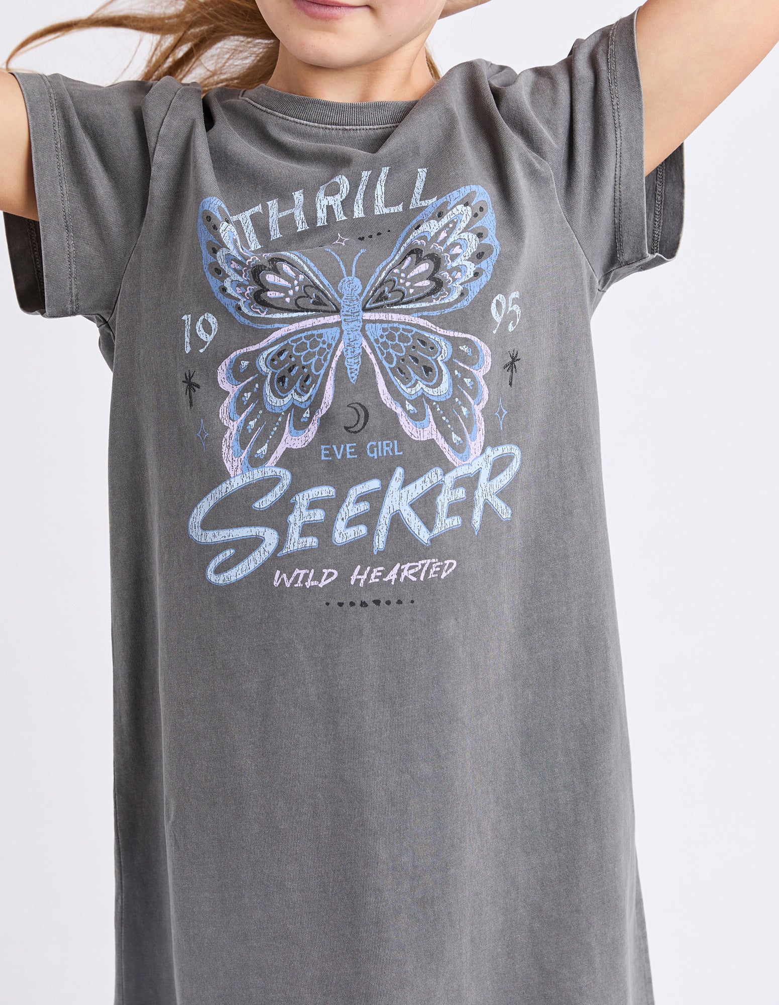 Teen Wild Heart Tee Dress Charcoal - Image 4